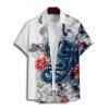 Vacation Couple Outfit Octopus Floral Wave Marine Life Print Ruched Bust Dress and Button Up Shirt Beach Matching Outfit - Blanc S | US 4