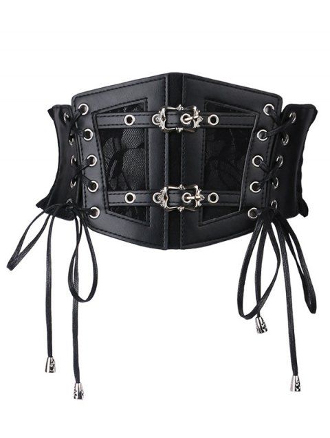 Ceinture élastique gothique vintage à empiècement en dentelle et boucle à lacets