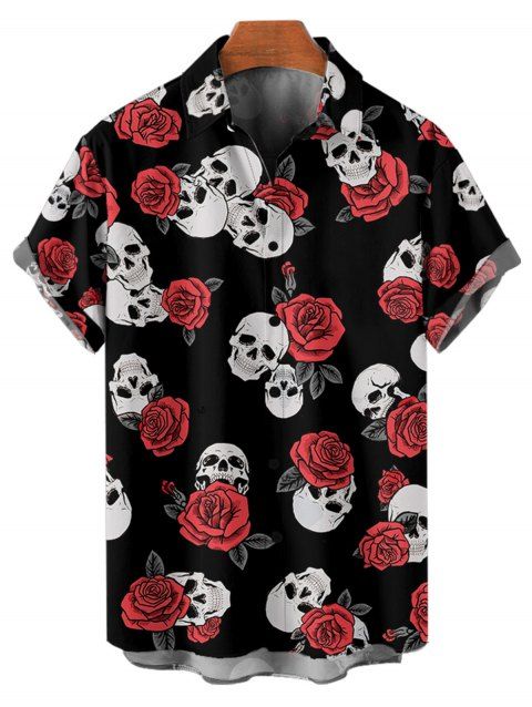 Chemise gothique à manches courtes et boutons pour homme, imprimé tête de mort rétro, style rétro, style vacances