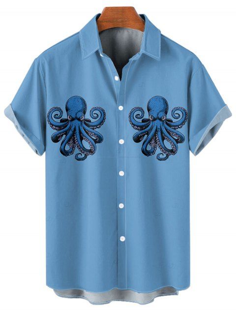 Chemise de vacances à manches courtes et boutons pour homme, motif pieuvre, vie marine, plage
