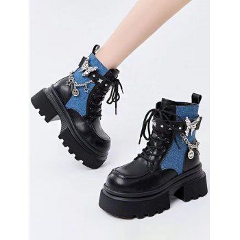 Butterfly Chain Embellishment Zip Up Thick Platform Gothic Martin Boots