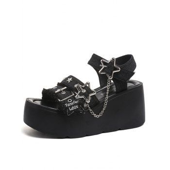 Solid Color Buckle Strap Star Chain Embellishment Open Toe Thick Platform Gothic Outdoor Sandals
