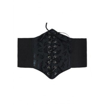 Butterfly Rose Lace Panel Lace Up Elastic Wide Gothic Belt