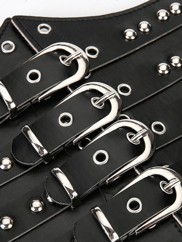 Ceinture large élastique style punk avec boucle à rivets - Noir 