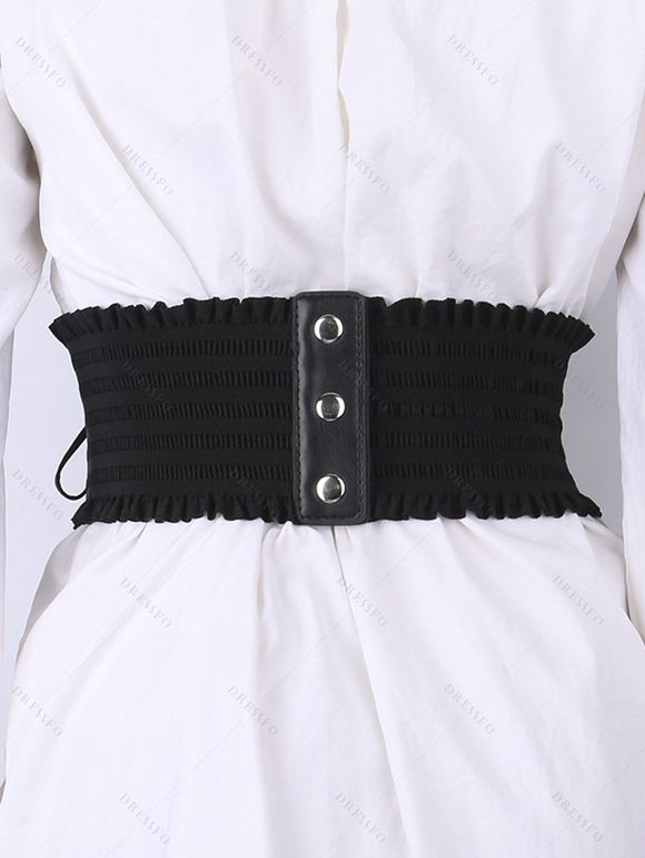 Ceinture élastique gothique vintage à empiècement en dentelle et boucle à lacets - Noir 