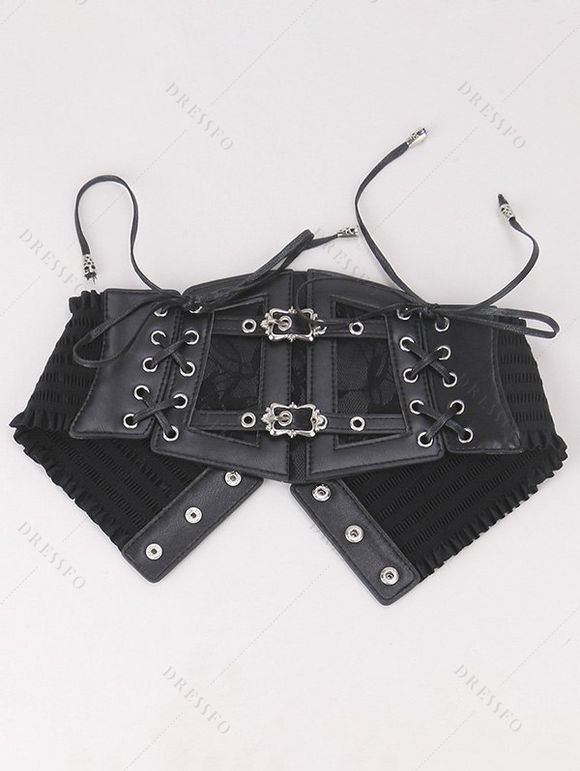 Ceinture élastique gothique vintage à empiècement en dentelle et boucle à lacets - Noir 