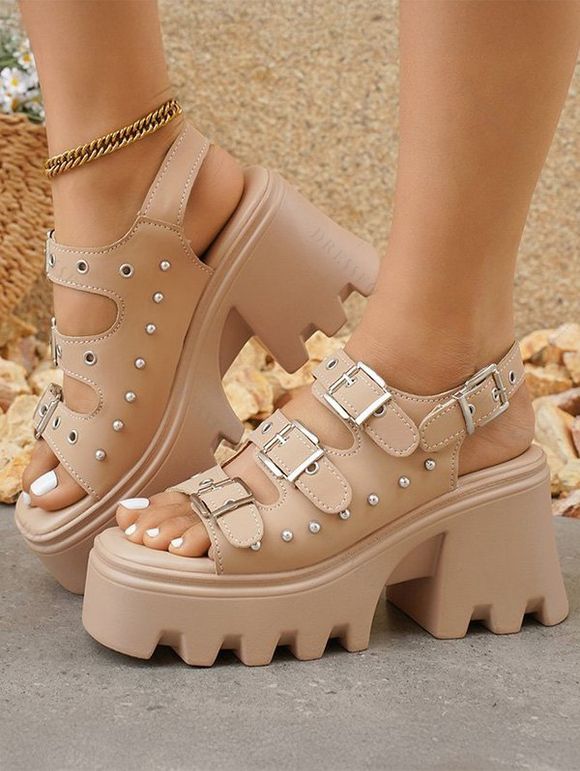 Solid Color Open Toe Thick Platform Buckle Strap Gothic Outdoor Sandals - Abricot EU 42