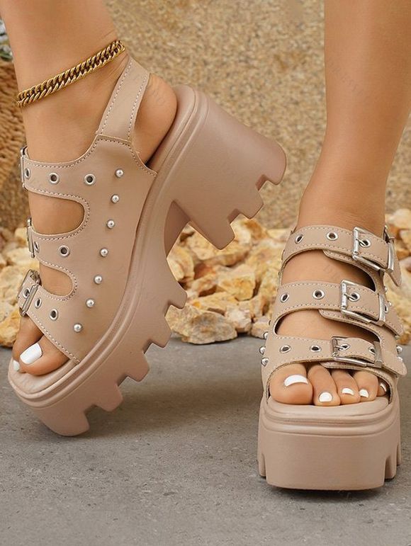 Solid Color Open Toe Thick Platform Buckle Strap Gothic Outdoor Sandals - Abricot EU 40