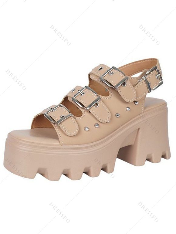 Solid Color Open Toe Thick Platform Buckle Strap Gothic Outdoor Sandals - Abricot EU 40