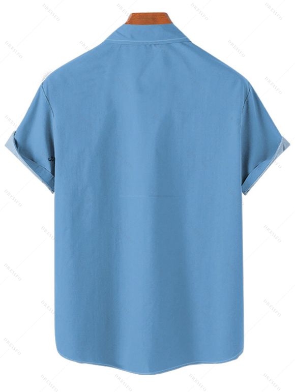 Chemise de vacances à manches courtes et boutons pour homme, motif pieuvre, vie marine, plage - Bleu Ciel M