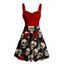 Robe gothique rétro à imprimé tête de mort et buste froncé, col en cœur, coupe trapèze, mini robe de vacances - Rouge foncé XXXXXL | US 20