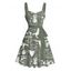 Robe de vacances style cowboy western, motif cactus, lettre, buste froncé, ceinture, col en cœur, ligne A, mini robe cottagecore - Vert profond XXXXXL | US 20