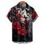 Men's Rose Butterfly Pattern Gothic Shirt Button Up Roll Up Short Sleeve Vacation Shirt - DEEP RED L