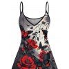 Robe gothique à motif papillon et rose, bretelles spaghetti, col en V, coupe trapèze, mini-robe de vacances - Rouge foncé S | US 4