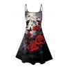 Robe gothique à motif papillon et rose, bretelles spaghetti, col en V, coupe trapèze, mini-robe de vacances - Rouge foncé XL | US 12