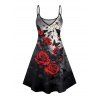 Robe gothique à motif papillon et rose, bretelles spaghetti, col en V, coupe trapèze, mini-robe de vacances - Rouge foncé XL | US 12