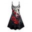 Robe gothique à motif papillon et rose, bretelles spaghetti, col en V, coupe trapèze, mini-robe de vacances - Rouge foncé XL | US 12