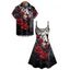 Gothic Couple Outfit Rose Butterfly Pattern Spaghetti Strap V Neck A Line Mini Tank Dress and Button Up Shirt Vacation Matching Outfit - DEEP RED S | US 4