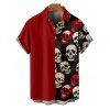 Gothic Couple Outfit Retro Colorblock Skulls Print Ruched Bust Sweetheart Neck A Line Mini Dress and Button Up Shirt Holiday Matching Outfit - Noir S | US 4
