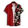 Gothic Couple Outfit Retro Colorblock Skulls Print Ruched Bust Sweetheart Neck A Line Mini Dress and Button Up Shirt Holiday Matching Outfit - Noir S | US 4
