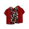 Gothic Couple Outfit Retro Colorblock Skulls Print Ruched Bust Sweetheart Neck A Line Mini Dress and Button Up Shirt Holiday Matching Outfit - Noir S | US 4