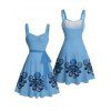 Robe de vacances à motif pieuvre, motif vie marine, buste froncé, ceinture, col en cœur, mini robe de plage trapèze - Bleu Ciel XXXXXL | US 20