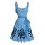 Robe de vacances à motif pieuvre, motif vie marine, buste froncé, ceinture, col en cœur, mini robe de plage trapèze - Bleu Ciel XXXXXL | US 20