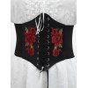 Ceinture gothique large élastique à lacets avec empiècement en dentelle papillon et rose - Rouge 