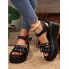 Solid Color Buckle Strap Star Chain Embellishment Open Toe Thick Platform Gothic Outdoor Sandals - Noir EU 42