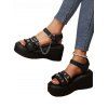 Solid Color Buckle Strap Star Chain Embellishment Open Toe Thick Platform Gothic Outdoor Sandals - Noir EU 42