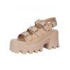 Solid Color Open Toe Thick Platform Buckle Strap Gothic Outdoor Sandals - Abricot EU 42
