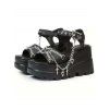 Solid Color Heart Chain Embellishment Buckle Strap Thick Platform Open Toe Gothic Outdoor Sandals - Noir EU 42