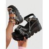 Solid Color Heart Chain Embellishment Buckle Strap Thick Platform Open Toe Gothic Outdoor Sandals - Noir EU 42