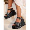 Solid Color Heart Chain Embellishment Buckle Strap Thick Platform Open Toe Gothic Outdoor Sandals - Noir EU 42