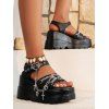Solid Color Heart Chain Embellishment Buckle Strap Thick Platform Open Toe Gothic Outdoor Sandals - Noir EU 42