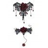Ensemble ras du cou et bracelet gothiques en cristal artificiel avec dentelle ajourée et anneau, accessoires vintage - Noir 