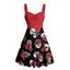 Robe gothique rétro à imprimé tête de mort et buste froncé, col en cœur, coupe trapèze, mini robe de vacances - Rouge foncé XXXXXL | US 20