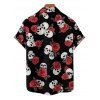 Chemise gothique à manches courtes et boutons pour homme, imprimé tête de mort rétro, style rétro, style vacances - Rouge foncé 5XL