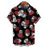 Chemise gothique à manches courtes et boutons pour homme, imprimé tête de mort rétro, style rétro, style vacances - Rouge foncé 5XL