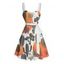 Robe de vacances à motif cactus colorblock, buste froncé, ceinture, col en cœur, coupe trapèze, mini, décontractée - Orange XXXXXL | US 20