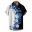 Chemise de vacances à motif floral colorblock pour homme, chemise décontractée à manches courtes et boutons floraux retroussables - Noir 5XL