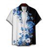 Chemise de vacances à motif floral colorblock pour homme, chemise décontractée à manches courtes et boutons floraux retroussables - Noir 5XL