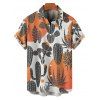 Chemise de vacances à motif cactus colorblock pour homme, boutonnée, retroussée, manches courtes, décontractée - Orange 5XL