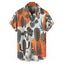 Chemise de vacances à motif cactus colorblock pour homme, boutonnée, retroussée, manches courtes, décontractée - Orange 5XL