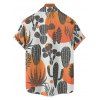 Chemise de vacances à motif cactus colorblock pour homme, boutonnée, retroussée, manches courtes, décontractée - Orange 5XL