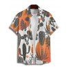 Chemise de vacances à motif cactus colorblock pour homme, boutonnée, retroussée, manches courtes, décontractée - Orange 5XL