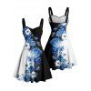 Robe de vacances à motif floral colorblock, buste froncé, col en cœur, coupe trapèze, mini, décontractée - Noir XXXXXL | US 20