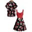 Gothic Couple Outfit Retro Colorblock Skulls Print Ruched Bust Sweetheart Neck A Line Mini Dress and Button Up Shirt Holiday Matching Outfit - Noir S | US 4