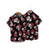Gothic Couple Outfit Retro Colorblock Skulls Print Ruched Bust Sweetheart Neck A Line Mini Dress and Button Up Shirt Holiday Matching Outfit - Rouge foncé S | US 4