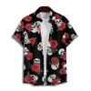 Gothic Couple Outfit Retro Colorblock Skulls Print Ruched Bust Sweetheart Neck A Line Mini Dress and Button Up Shirt Holiday Matching Outfit - Rouge foncé S | US 4